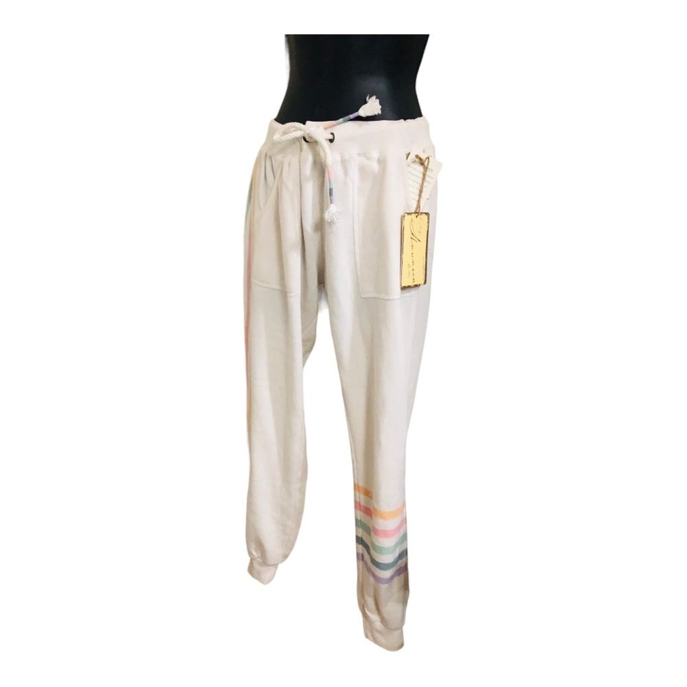 Vintage havana cream STRIPES‎ BURNOUT off white JOGGER pants size small new